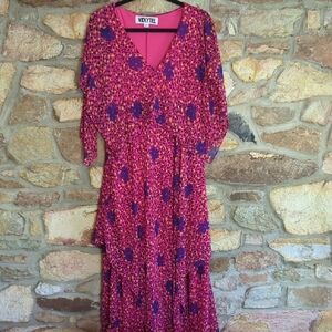 Vicky Tiel Pink Floral Layered Chiffon Dress